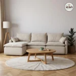 كنبة ركنة | خشب زان | قماش كتان | بيج | 300×85×175سم | شيزلونج شمال