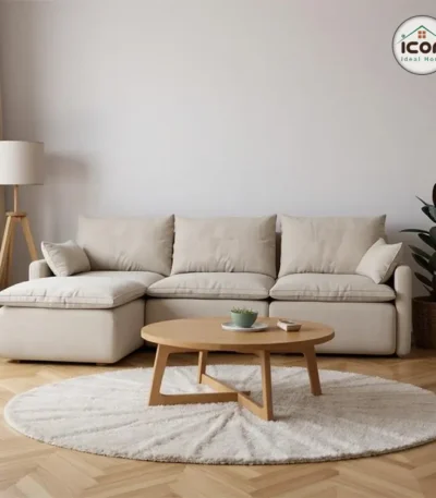 كنبة ركنة | خشب زان | قماش كتان | بيج | 300×85×175سم | شيزلونج شمال