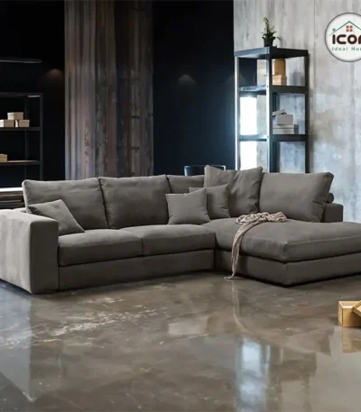 ركنة مودرن | خشب زان | قماش كتان | رمادي | 280×180سم