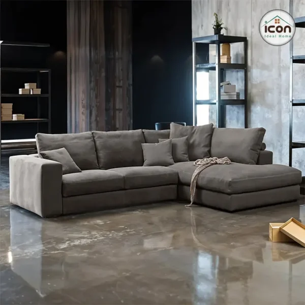 ركنة مودرن | خشب زان | قماش كتان | رمادي | 280×180سم