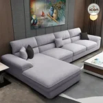 ركنة مودرن | حرف L | قماش كتان | رمادي فاتح | خشب طبيعي | إسفنج كثافة 33