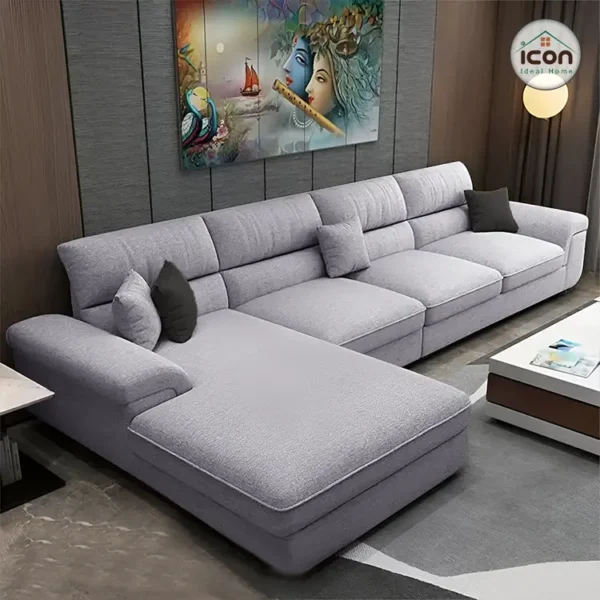 ركنة مودرن | حرف L | قماش كتان | رمادي فاتح | خشب طبيعي | إسفنج كثافة 33