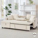 كنبة سرير مودرن 200 سم خشب زان - كتان أوف وايت - إسفنج 33 سوبر سوفت