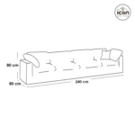 ⁦كنبة 3 مقاعد مودرن خشب زان وقماش كتان رمادي - مقاس 240 سم بمتانة فائقة⁩ - الصورة ⁦2⁩