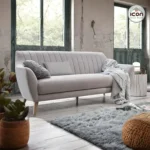 كنبة 3 مقاعد مودرن خشب زان أحمر وقماش قطيفة هامر رمادي - بضمان سنتين