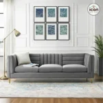 كنبة 3 مقاعد مودرن خشب زان وقماش قطيفة رمادي - تصميم عصري مريح 210 سم