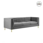 ⁦كنبة 3 مقاعد مودرن خشب زان وقماش قطيفة رمادي - تصميم عصري مريح 210 سم⁩ - الصورة ⁦2⁩