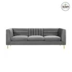 ⁦كنبة 3 مقاعد مودرن خشب زان وقماش قطيفة رمادي - تصميم عصري مريح 210 سم⁩ - الصورة ⁦4⁩