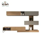 ⁦مكتبة تلفزيون مودرن 220 سم خشب × رمادي مع وحدات حائط | أم دي إف⁩ - الصورة ⁦2⁩