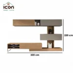 ⁦مكتبة تلفزيون مودرن 220 سم خشب × رمادي مع وحدات حائط | أم دي إف⁩ - الصورة ⁦3⁩