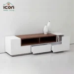 ترابيزة تلفزيون بباب جرار وأدراج أبيض و بني 150 سم | ام دي اف