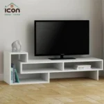 ترابيزة تلفزيون بها أرفف تخزين مودرن 140 سم أبيض | أم دي إف