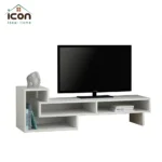 ⁦ترابيزة تلفزيون بها أرفف تخزين مودرن 140 سم أبيض | أم دي إف⁩ - الصورة ⁦2⁩