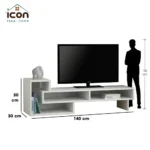 ⁦ترابيزة تلفزيون بها أرفف تخزين مودرن 140 سم أبيض | أم دي إف⁩ - الصورة ⁦3⁩