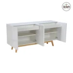 ⁦بوفيه مودرن أبيض بـ 4 أبواب وتصميم خشبي نورديك - 160 سم⁩ - الصورة ⁦4⁩