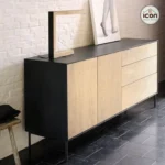 بوفيه مودرن أسود في بيج 140 سم - خشب MDF وكونتر عالي الجودة بـ 3 أدراج وخزانة