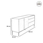 ⁦بوفيه مودرن أسود في بيج 140 سم - خشب MDF وكونتر عالي الجودة بـ 3 أدراج وخزانة⁩ - الصورة ⁦3⁩