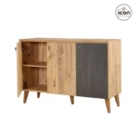 ⁦بوفيه مودرن خشب (130 سم) لون خشبي في رمادي – وحدة تخزين عصرية للأثاث المنزلي⁩ - الصورة ⁦3⁩