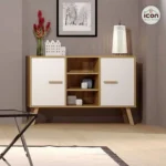 بوفيه مودرن خشب MDF مقاس 120 سم - لون بيج في أبيض بضلفتين و3 أرفف مفتوحة