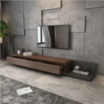 طاولة تليفزيون مودرن 240 سم - 3 أدراج - خشب MDF ميلامين أسود في بني - وحدة ترفيه عصرية