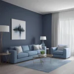 طقم غرفة معيشة قطعتين (كنبة + كرسي) خشب زان أحمر وقماش كتان فاخر - لون أزرق ملكي