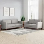 طقم كنبة ليفينج قطعتين (3+2) خشب زان أحمر وقماش كتان عالي الجودة - رمادي مودرن