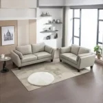 طقم غرفة معيشة قطعتين خشب زان قماش كتان - لون بيج مودرن (كنبة 3 مقاعد + كنبة 2 مقعد)