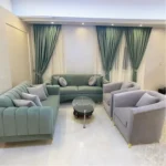 طقم أنتريه مودرن 4 قطع (كنبة 3 + كنبة 2 + 2 كرسي) خشب زان أحمر وقماش جلد مقلوب - موديل ELA25