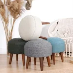 بوف مودرن خشب زان أحمر - قطر 48 سم - متوفر بقماش قطيفة أو كتان - موديل MK232