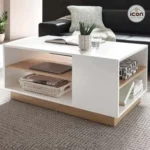 ترابيزة وسط مودرن 90 سم أبيض وخشب للريسيبشن | أم دي إف