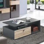 ترابيزة وسط مودرن 100 سم رمادي × خشب بدرج تخزين| أم دي إف