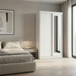 دولاب جرار مودرن 2 ضلفة أبيض بمرايا ام دي اف - 180×100×50 سم