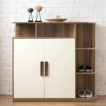 جزامة 3 ارفف ام دي اف ابيض و بني - 110×100×35 سم