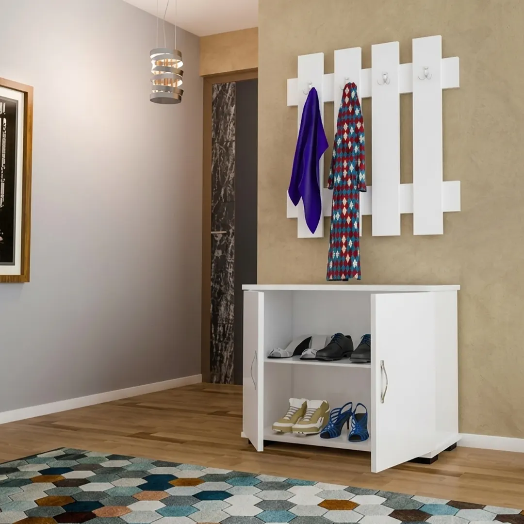 ShoeRck_25-01 جزامة خشب ام دي اف قطعتين - أبيض - الصورة 1