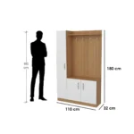 ⁦جزامة خشب ام دي اف رف و4 علاقات أبيض و بيج - 180×110×32 سم⁩ - الصورة ⁦2⁩