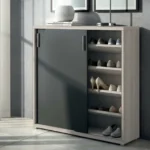 جزامة ام دي اف ضلفتين و 5 أرفف أسود و بيج - 100 × 110 × 30 سم