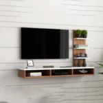 وحدة تلفزيون حائط أرفف أفقي و رأسي | ام دي اف ملامين| أبيض و بني | 150×120×30سم