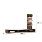 ⁦وحدة تلفزيون حائط أرفف أفقي و رأسي | ام دي اف ملامين| أبيض و بني | 150×120×30سم⁩ - الصورة ⁦2⁩